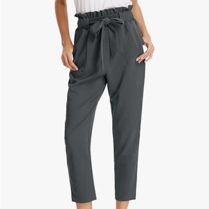 Grace Karin Charcoal Gray Tie-Waist Cropped Pants